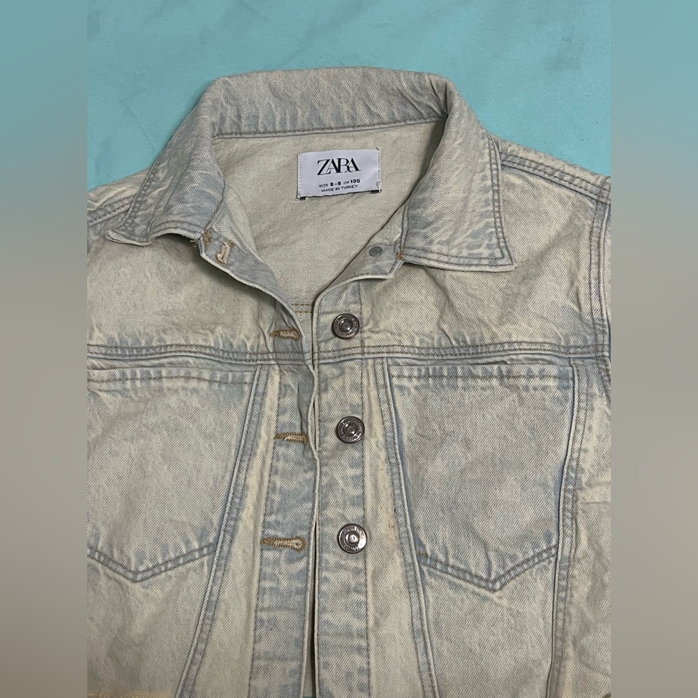 Zara Light Blue Denim Cropped Jacket